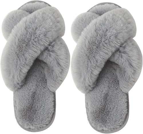 Frauen Fluffy Cross Band Haus Hausschuhe Fuzzy Open Toe Hausschuhe Slip-On Cozy Plüsch Home Schuhe Indoor Outdoor