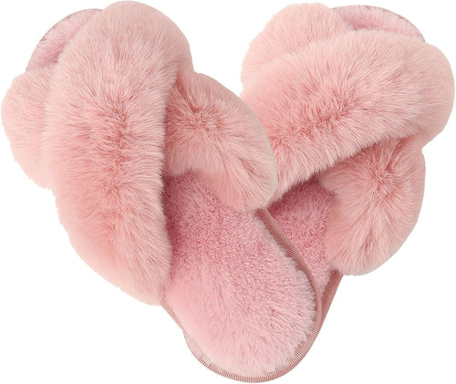 Frauen Fluffy Cross Band Haus Hausschuhe Fuzzy Open Toe Hausschuhe Slip-On Cozy Plüsch Home Schuhe Indoor Outdoor
